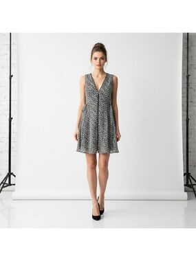 AllSaints Small Black White Floral Zip Front Sleeveless Mini Dress 90s Grunge